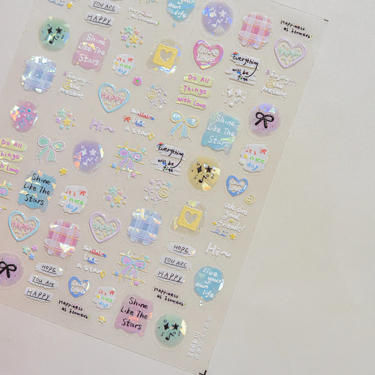 Collage Text English Letter Musical Note Star Graffiti Colorful 5D Love Heart Bowknot Nail Art Sticker Adhesive Manicure Decals