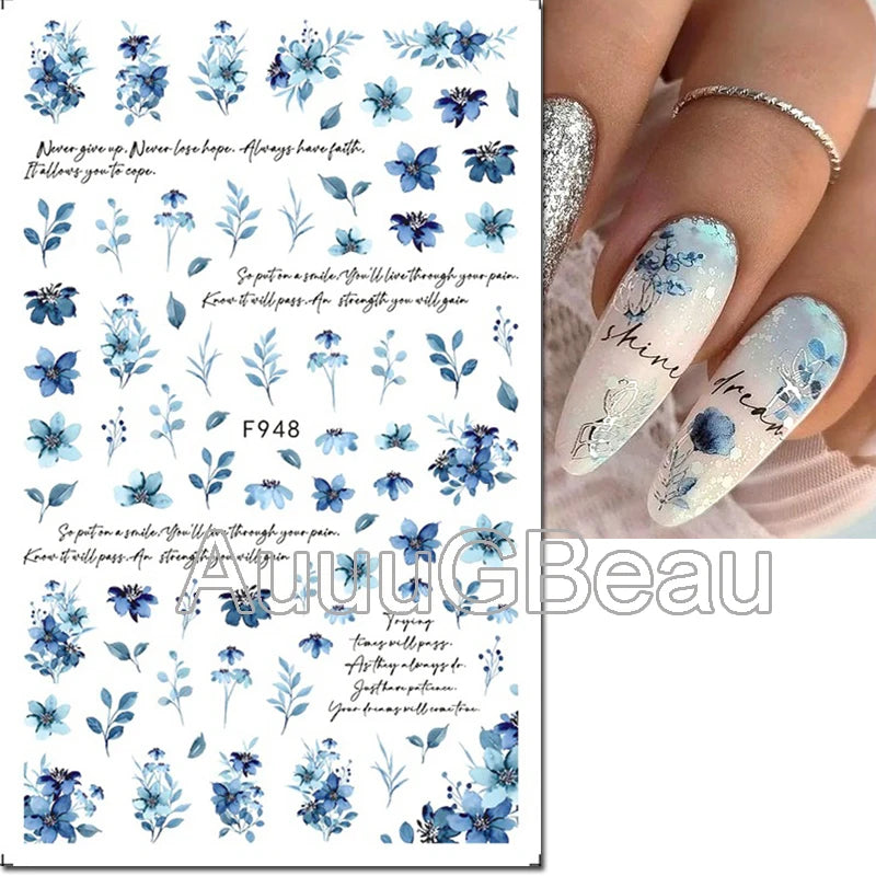 3d Nails Art Decals Spring Fruits Pink Full Tips Peony Magnolia Flowers Adhesive Sliders Stickers Decoration For Nails Manicure