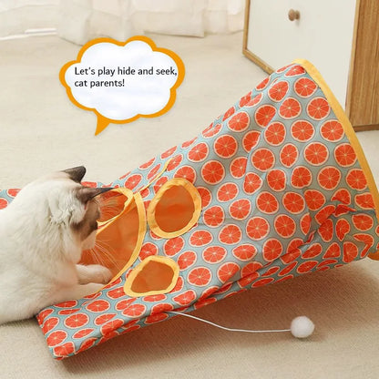 Collapsible Cat Tunnel Bag with Hanging Toys, Interactive Peekaboo Cat Play Tent, Foldable Cat Hideaway for Indoor Cats Boredom
