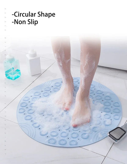 Bathroom Mat Anti-slip Sucker Round PVC Bath Mat with Drain Hole Silicone Bathing Rugs Foot Massage Pad Bathtub Soft Shower Mat