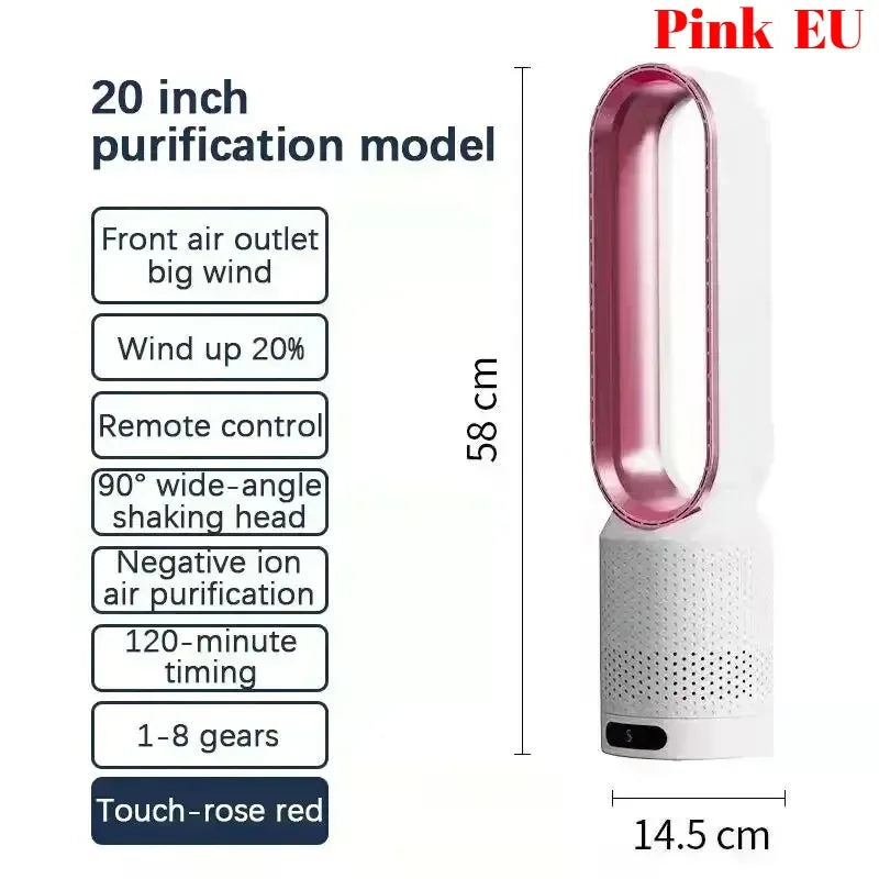 Cooling & Heating Bladeless Fan  Timer Remote Control 8 Wind Speed Home Silent Air Conditioner Heater LED Display