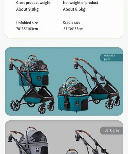 2026 New Dog Stroller Lightweight Foldable Separable Pet Cart, 21.5cm Large Wheel Safe Box for Cat Dog Outdoor Travel 강아지 유모차