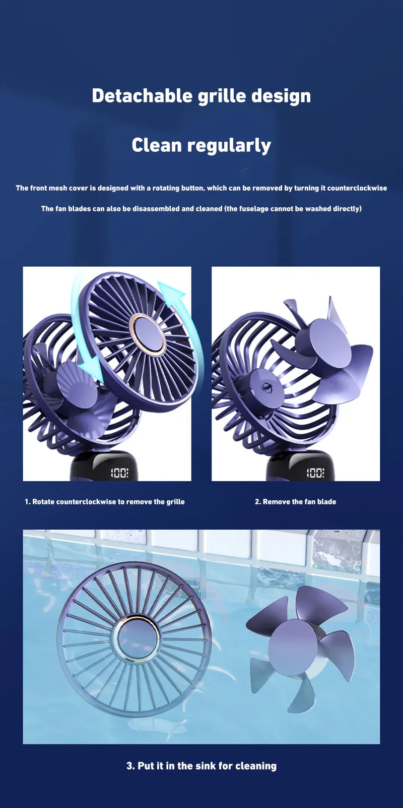 Lenovo Portable Handheld Fan Foldable Neck Hanging Fans 5 Speed USB Rechargeable Fan with Phone Stand & Display Screen 1800mAh