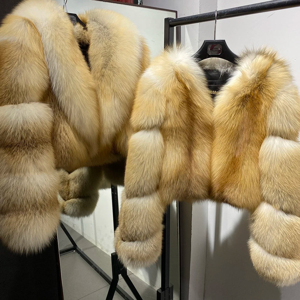 YOLOAgain Women's Natural Fox Fur Jacket 2025 Winter Warm Luxury Real Fox Fur Coat