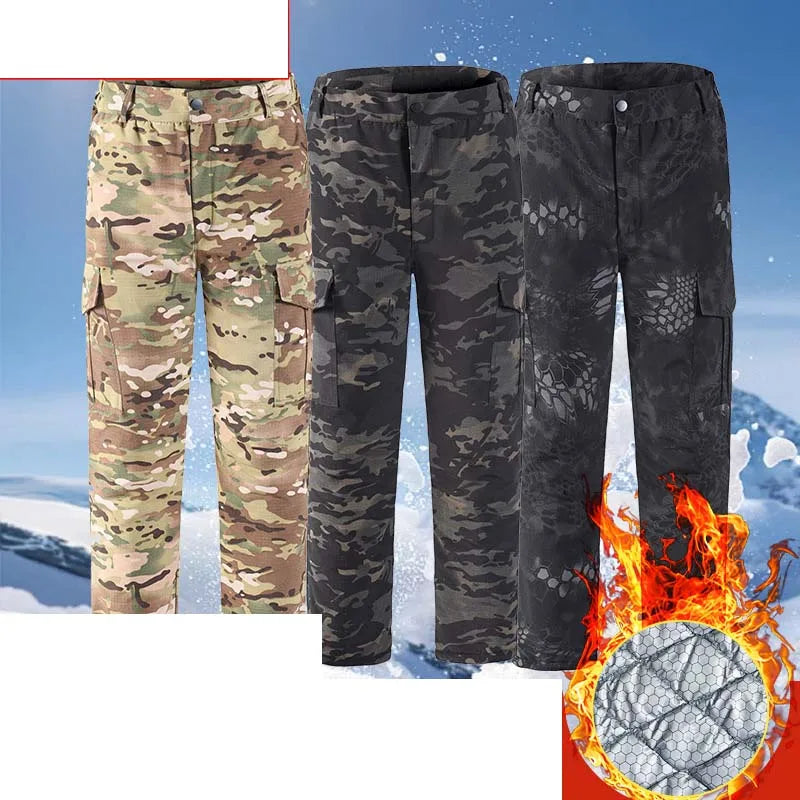 –22℃ Winter Warm Cargo Pants Men Casual Loose Multi-pocket Padded Trousers Combat Camouflage Tactical Work Pant Male Clothing