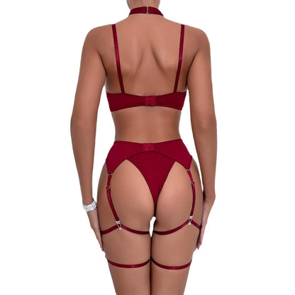 sexy lingerie set Bow bra Black Temptation Bra Set Belt Hollowed Out Gathering Four Piece underwear women Set Erotic Sleepwear