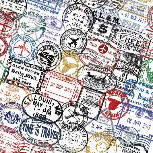 60PCS Vintage Passport Stamps Transparent Stickers Travel Decals For Phone Notebook Luggage Skateboard Guitar DIY Sticker Toy