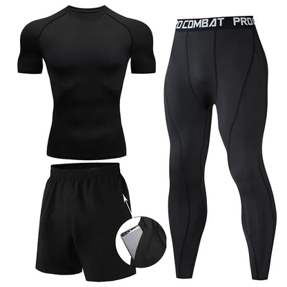 Men's 2/3pcs sets Boxing suit rashguard male kit MMA compression clothing men long-sleeved t-shirt+leggings tracksuit Sport Suit