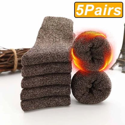5 Pairs Winter Warm Men’s Socks Thick Male Women Socks Super Thicker Solid Socks Winter Socks Against Cold Snow Terry Socks