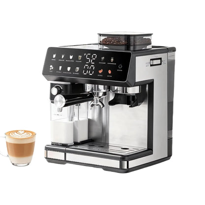 1350W coffee fully automatic, with dual boiler and milk frother, 2.7L water tank, touch screen, Bean and powder coffee