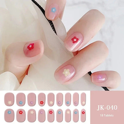 16/18/20Tips Semi-Cured Gel Nail Strips Adhesive Full Cover Stickers for Nails UV Lamp Need Press On Nails Fashion Manicure