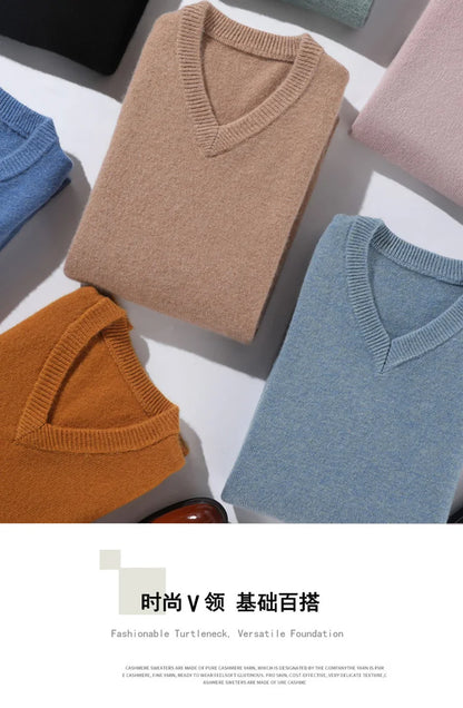 Super 100% Cashmere Sweater 2021 Men Pullover Autumn Winter Warm Classic V-neck Sweaters Male Jumper Jersey Hombre Pull Homme