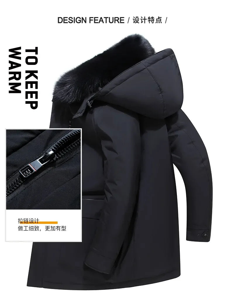 Winter New Arrived Men Thickened Down Jacket -30 Winter Warm Down Coat Jacket Men Fashion Long White Duck Hooded Down Parkas