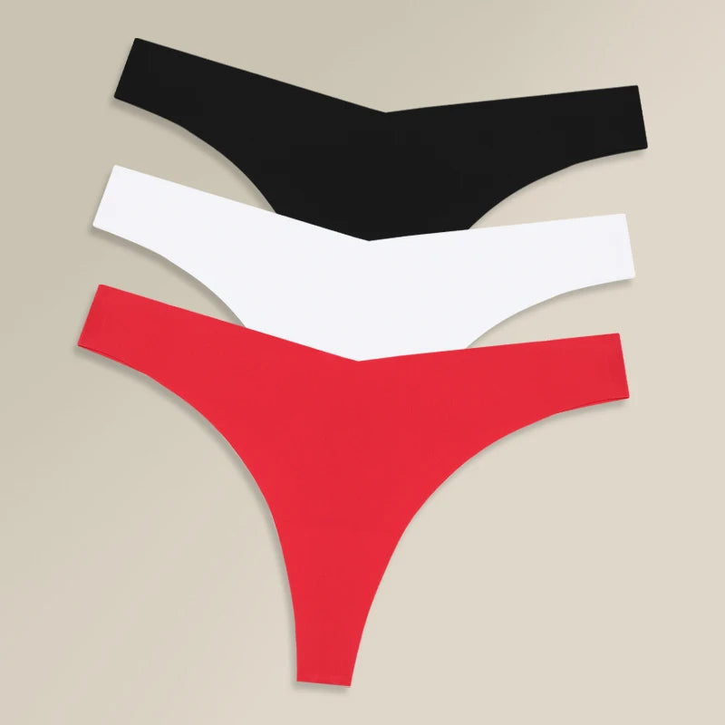3PCS Women Ice Silk Seamless Thongs Underpants Sexy V-Waist Ultra-thin Panties Girls Low Rise Invisible G-string Lingerie XS-XL