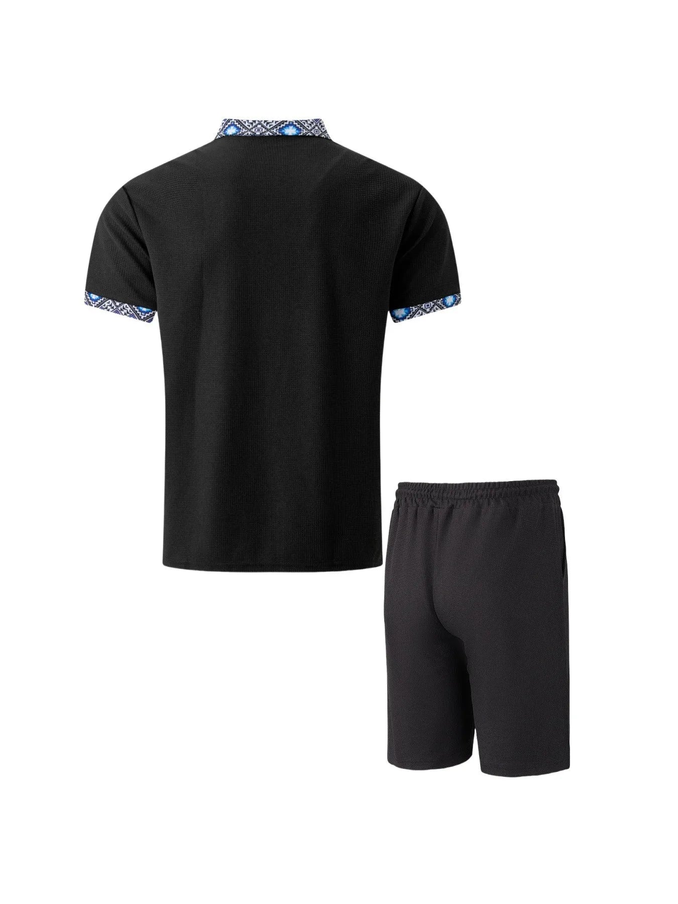 2026 Men Europe and the United States new summer Waffle solid color zip-up lapel short-sleeve suit shorts two sets