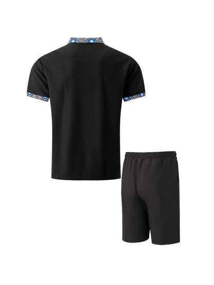 2026 Men Europe and the United States new summer Waffle solid color zip-up lapel short-sleeve suit shorts two sets