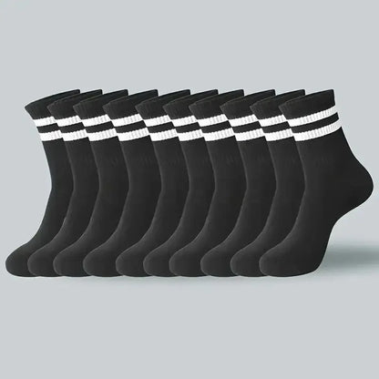 6/10/20 Pairs Men Women Striped Round Neck Socks Spring Autumn Breathable Odor Proof Sweat Absorbing All-Season Casual Socks