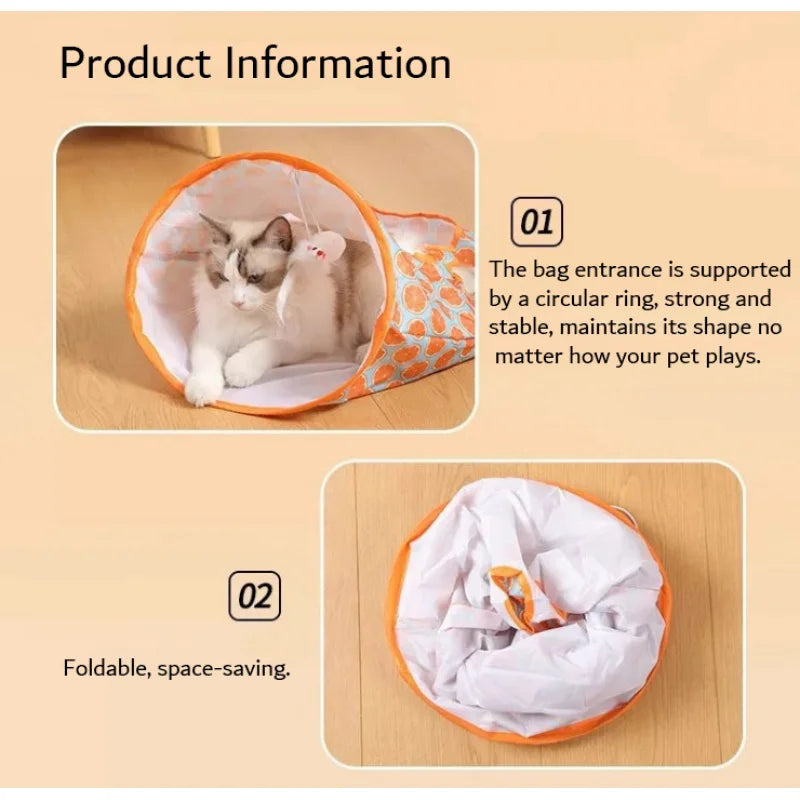 Collapsible Cat Tunnel Bag with Hanging Toys, Interactive Peekaboo Cat Play Tent, Foldable Cat Hideaway for Indoor Cats Boredom