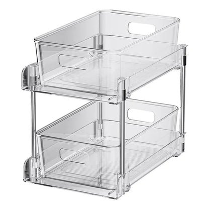 Under Sink Organizer 2-Tier Sliding Pull Out Cabinet Organizer Baskets Cabinet Countertop Sundry Storage Holders Rack Shelf