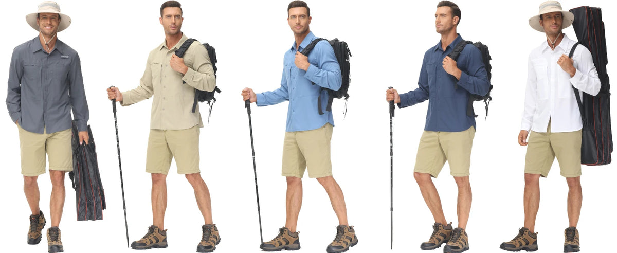 Men's Long Sleeve Fishing Shirts UPF 50+ Sun Protection Breathable Lightweight Travel Work Button Down Shirt with Zipper Pocket