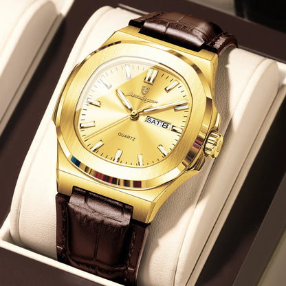 POEDAGAR Top Fashion Men's Quartz Watches Luxury Luminous Waterproof Man Clock Week Date Leather Business Men Watch Reloj Hombre
