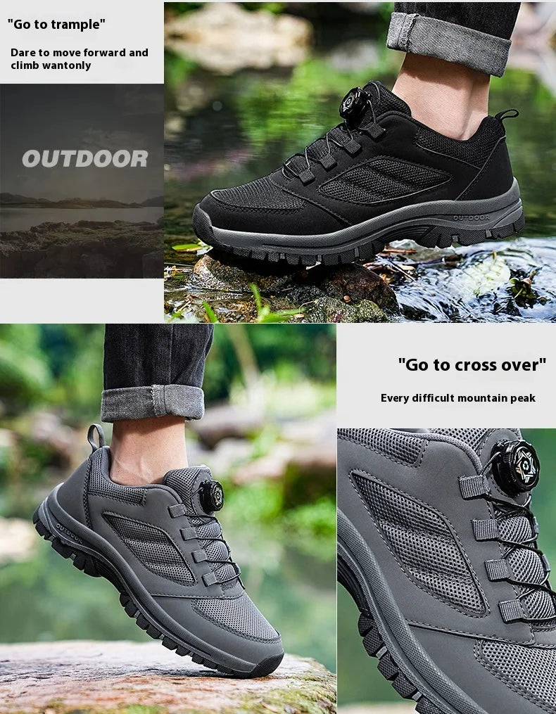 Men'S Spring And Autumn Outdoor Sports Shoes With Rotating Buckle Convenient Comfortable Anti Slip Hiking Shoes Large Size 39-48