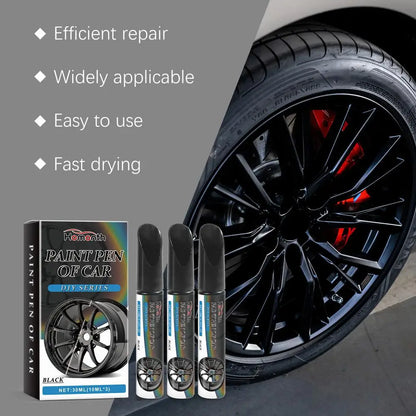 3pcs Black Alloy Wheel Scratch Repair Pen Set Professional Car Rim Scuff Remover DIY Touch-Up Paint Kit for Gloss Black Wheels