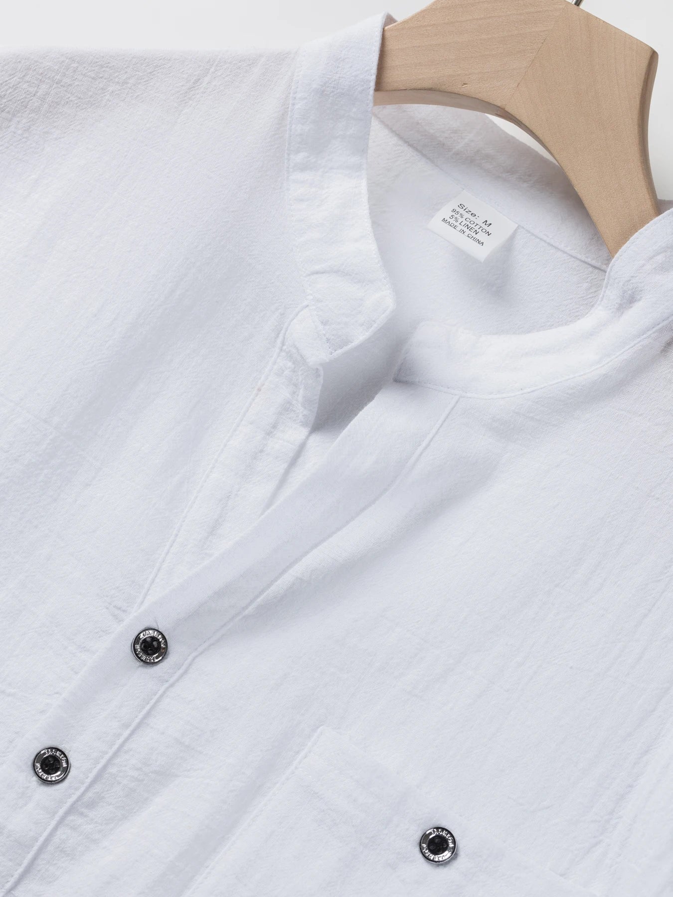 Men's Cotton Linen Short-Sleeve Shirt with Stand Collar & Half-Button Placket - Casual Outdoor Leisure Wear for Spring and Summe