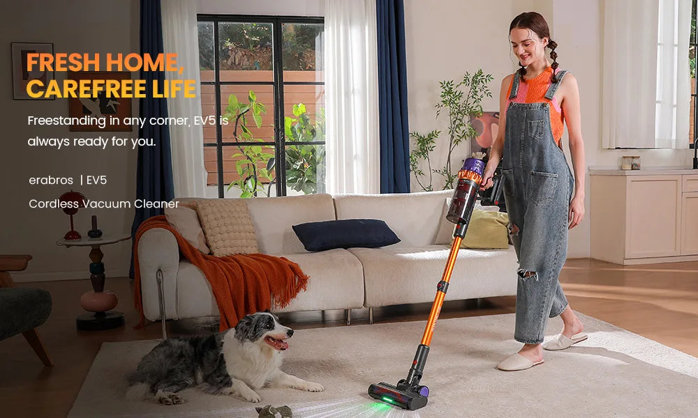 Erabros EV5 550W Cordless Vacuum Cleaner,70kPa Suction,80Mins Battery,LED Display,1.5L Dust Bin,Handheld Vacuum for Home Pet Car