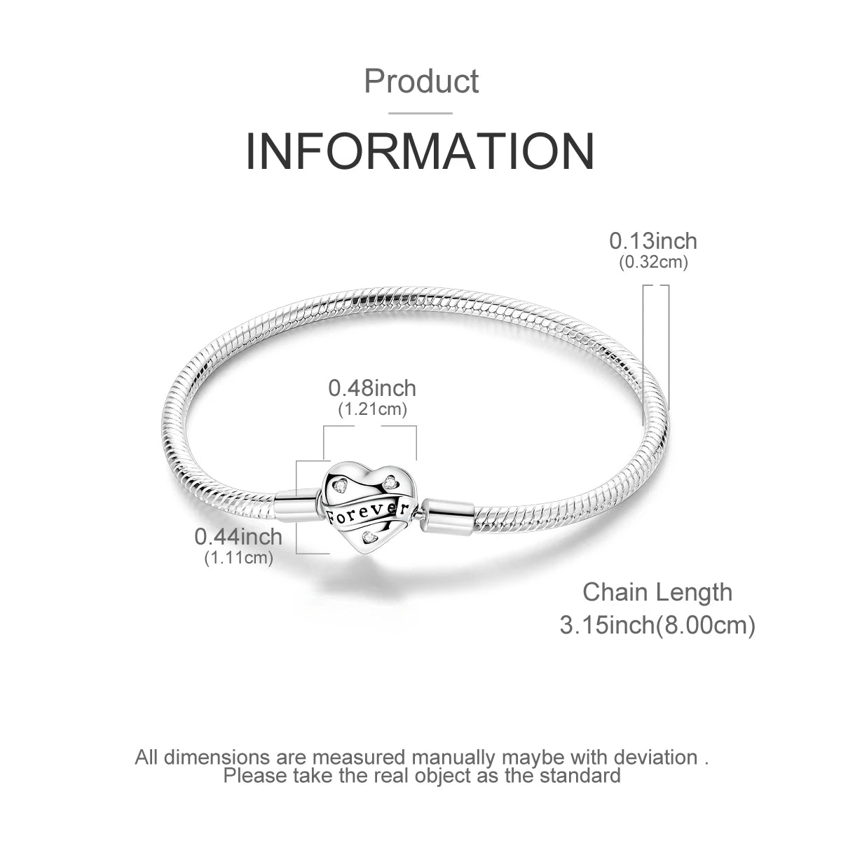 Original 925 Sterling Silver Charm Bracelets Heart Clip Bead Snake Chain Bracelet Fit Charms Beads Diy For Woman Fine Jewelry