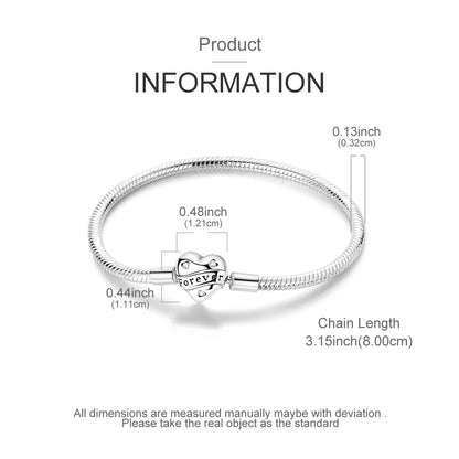 Original 925 Sterling Silver Charm Bracelets Heart Clip Bead Snake Chain Bracelet Fit Charms Beads Diy For Woman Fine Jewelry