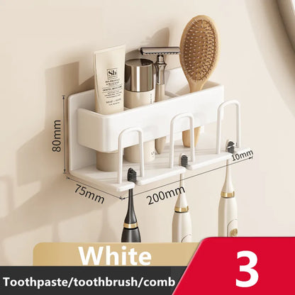Wall Mounted Toothbrush Holder Aluminium Alloy Toothpaste Rack Bathroom Household Space Saving No Punching Bathroom Accessories