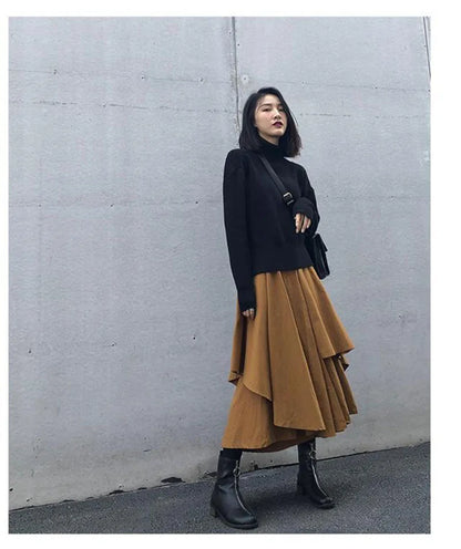 Women Skirts Gothic Irregular Skirts Pants Women High Waist White Black Long Skirts Female Pleated Skirts Culottes Women Clothes