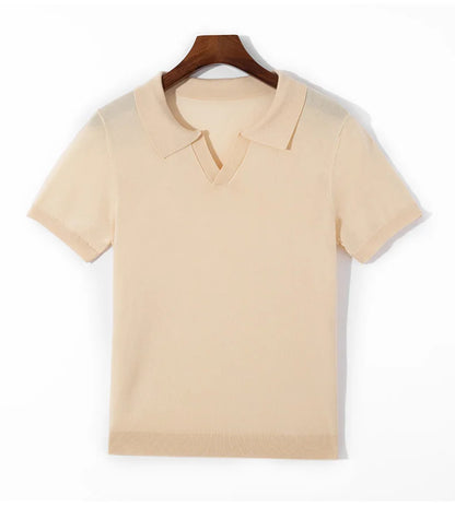 Spring and summer new 100% pure wool business casual knitting technology men's breathable soft lapel Polo short sleeve T-shirt.