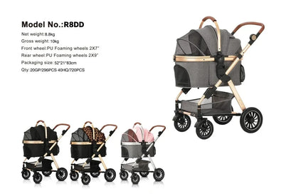 Luxury 3-in-1 Aluminum Alloy Foldable Pet Stroller Customized Dog Travel Carrier with Trolley Bag