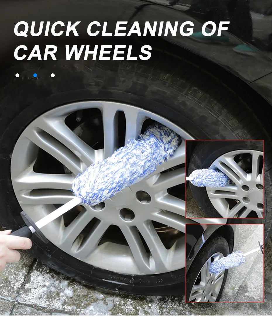 SEAMETAL Car Wash Brush Plush Premium Wheels Brush Non-Slip Handle Easy To Cleaning Rims Spokes Wheel Barrel Cleaning Mitt