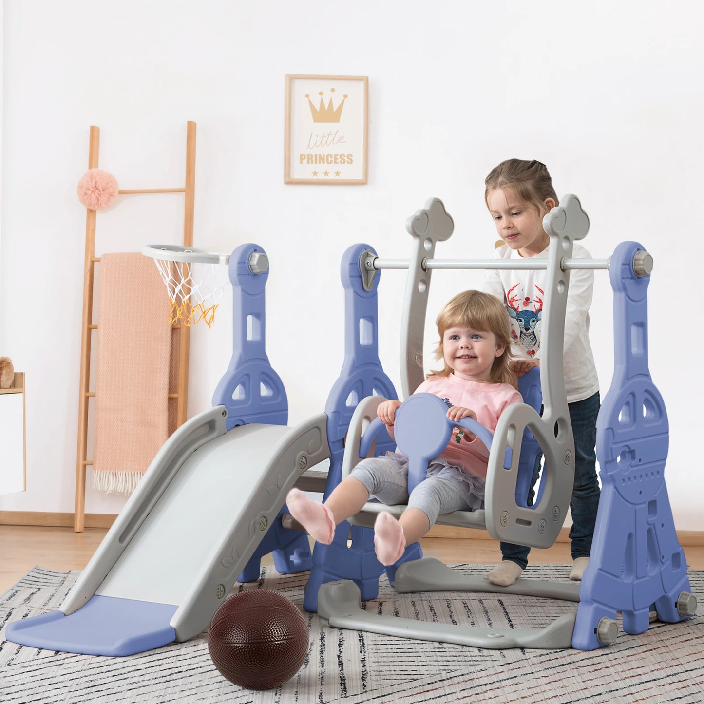 Rosahqnda 4-in-1 Children slide Indoor & Outdoor Outdoor Outdoor Playground for Toddlers Swing 1-6 Years