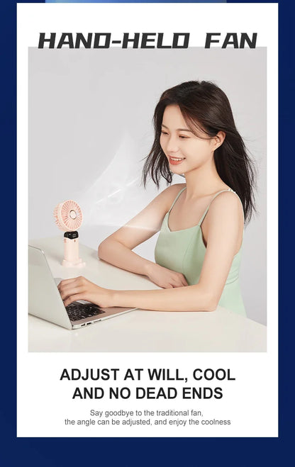 5000mAh Portable Fan Rechargeable 90° Foldable 5 Speed Mini Air Conditioner Small Fan Air Cooler with LED Digital Display