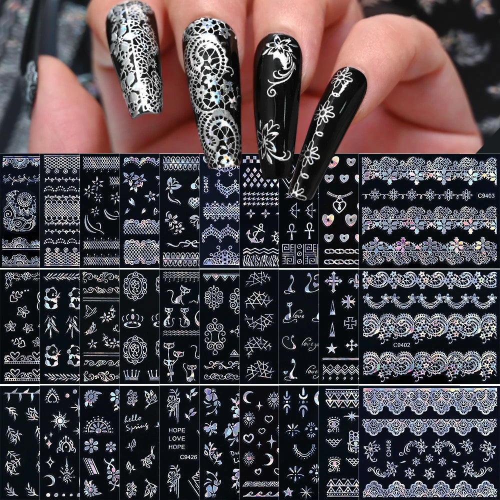30 Sheets Christmas Nail Art Stickers Self Adhesive 3D White Snowflake Nail Decals Xmas Nail Supplies Christmas Manicure Sliders