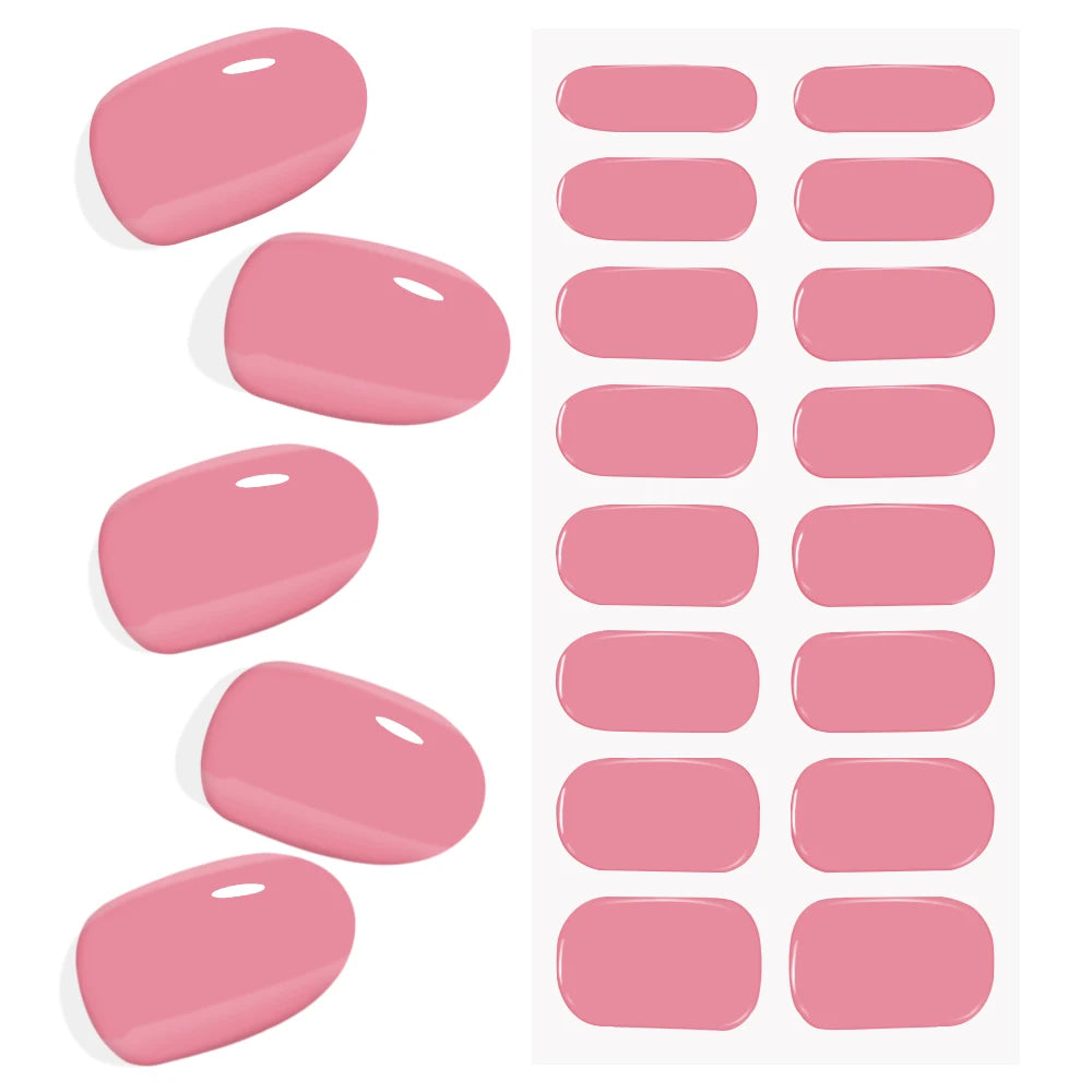 16Tips French Semi-Cured Gel Nail Wraps Sticker Pure Color Full Cover UV Gel Nail Polish Wraps Long-Lasting Nail Extension Decal