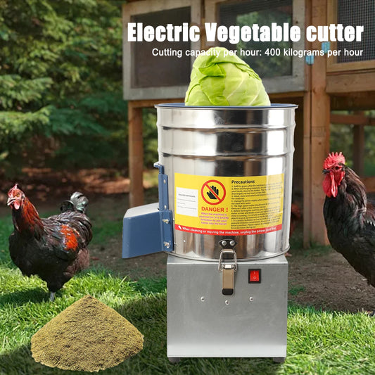 30L Stainless Steel Electric Feed Grinder 550W Vegetable Fruit Shredder 400kg/h for Chickens Ducks Livestock, Side Open Drum 220V Feed Chopper with Copper Motor