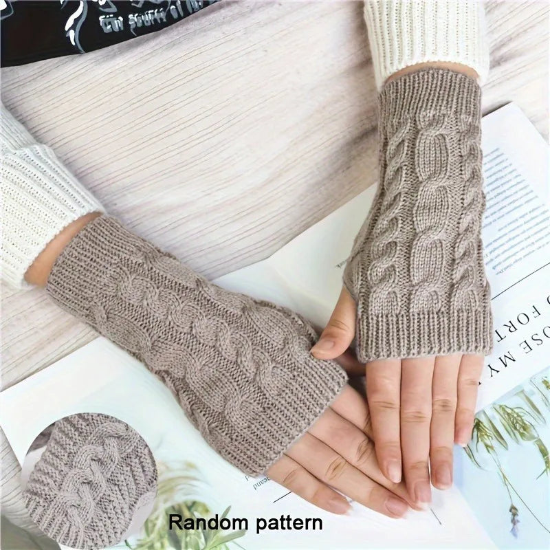Comfortable Winter Gloves for Women - White Semi-Finger Gloves with Elastic No-Finger Design for Warmth, Stretchy and Comfortable
