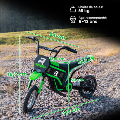 Electric motorcycle for children, off-road motorcycle, electric motorcycle for kids, 350 W engine, 12 V battery, 8–16 km/h, 12-inch pneumatic tires, green, children’s motorcycle