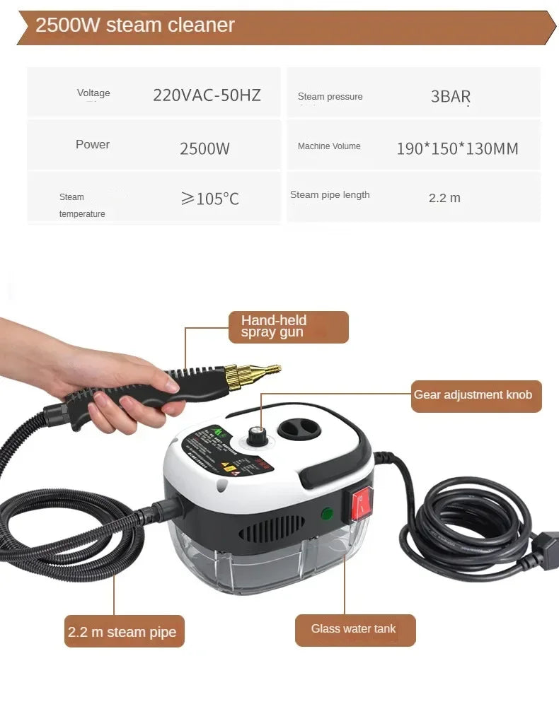 2500W High Temperature and Pressure Handheld Steam Cleaners Air Conditioner dog Hood Car Steam Clean V EU Plug