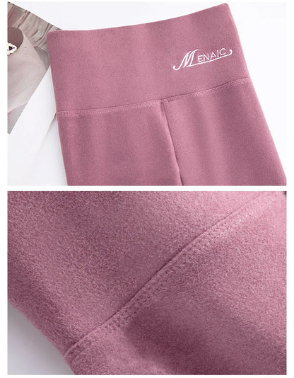 BIVIGAOS Women's Autumn Winter High Waist DE Velvet Leggings Thick Spontaneous Hot Warm Leggings Slim Elastic Leggings
