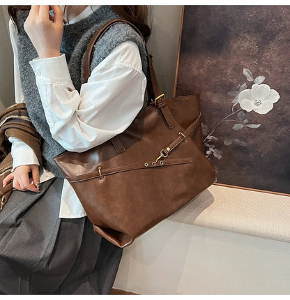 Tote Bag Designer Retro PU Leather Shoulder Handbag for Women Winter Trend Y2K Fashion Handbags Females Travel Luxury Tote Bags