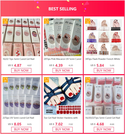 16/20/22Tips Semi-Cured Gel Nail Wraps Full Cover Manicure DIY Waterproof Long Lasting Gel Nail Stickers set for UV Lamp Need