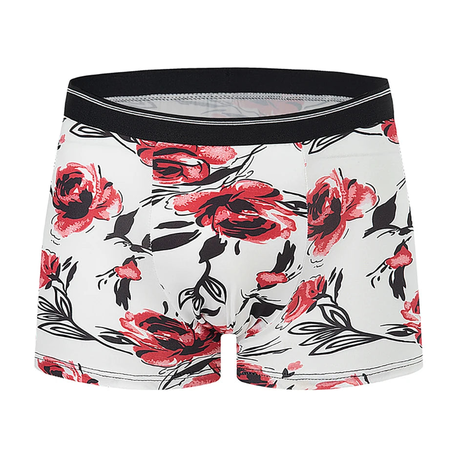 4-piece Set Of Men's Seasonal Fashionable Printed Underwear Comfortable Elastic Waist Flat Angle Pants Plus Size Casual Shorts