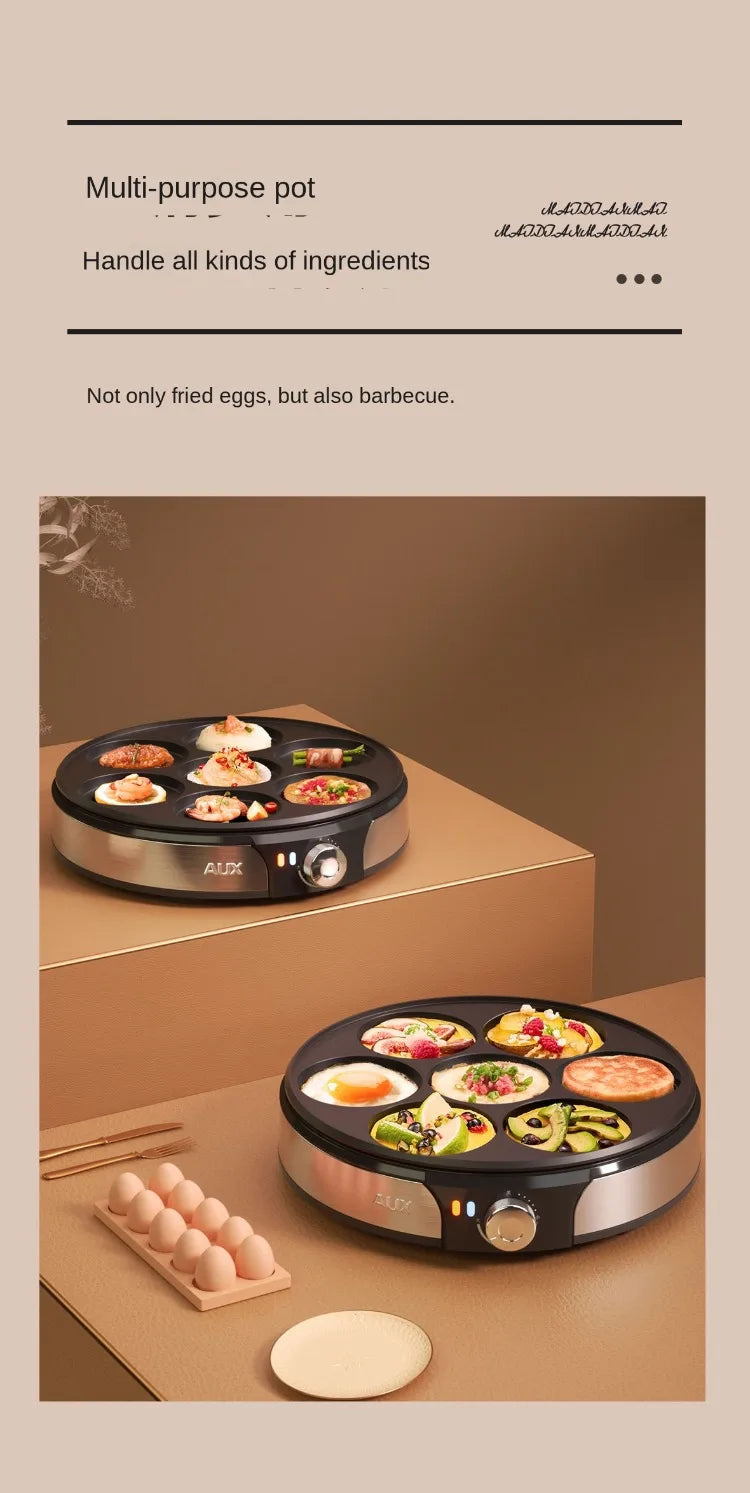 220V Professional Crepe Maker with 7 Holes Egg Burgers Crepes and Omelettes Baking Pan Perfect for Breakfast