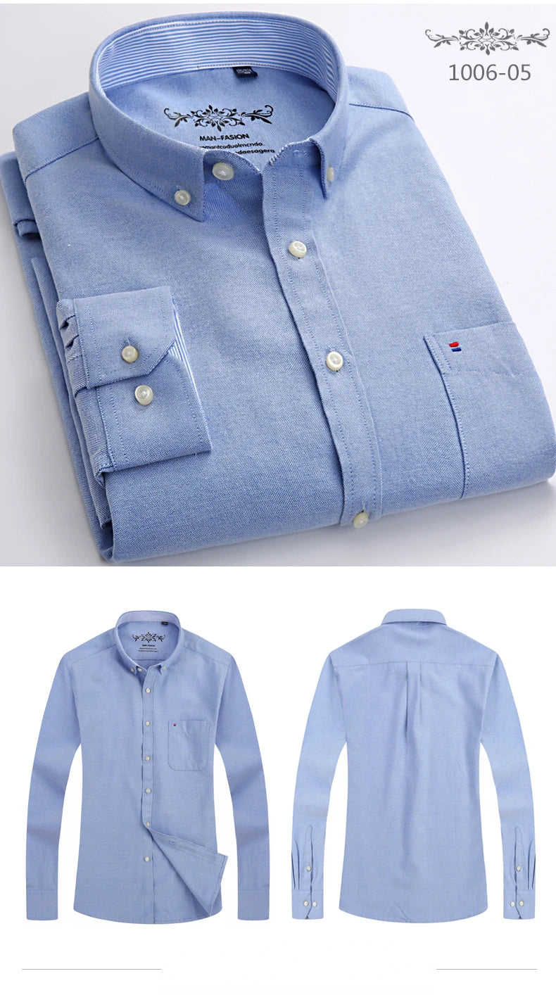 Classic Fit Cotton Full Casual Shirts for Men Solid Color Long-Sleeve Plain Shirt Single Pocket Top Soft Slim Fit Formal Clothes